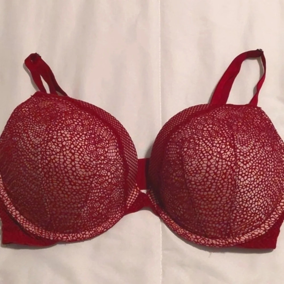 Victoria's Secret Burgundy Red Lace Padded push up Bra 34 DD EUC - Picture 1 of 3